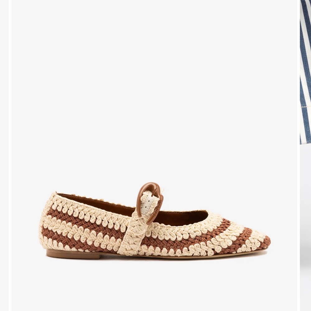 Larroude Verona Crochet Ballet Flat In Caramel and Ivory Crochet - Never worn!